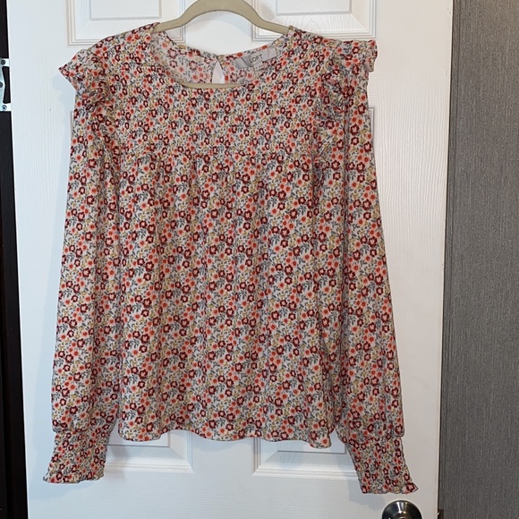 LOFT Floral Smocked Ruffle Top, Size XL, NWT - Picture 4 of 13